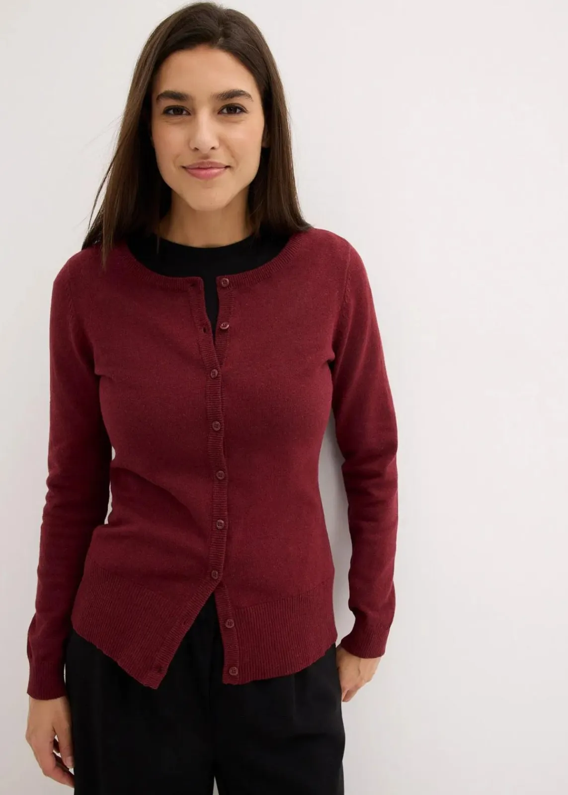 bonprix Bekleidung·Umstandsmode|Strickmode^Basic Feinstrickjacke mit recycelter Baumwolle beere