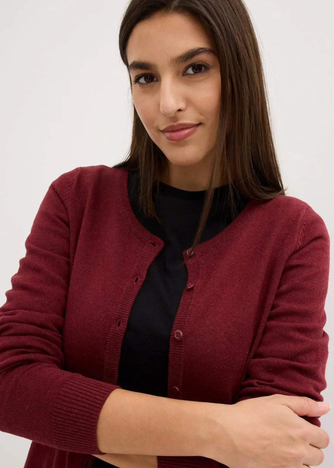 bonprix Bekleidung·Umstandsmode|Strickmode^Basic Feinstrickjacke mit recycelter Baumwolle beere
