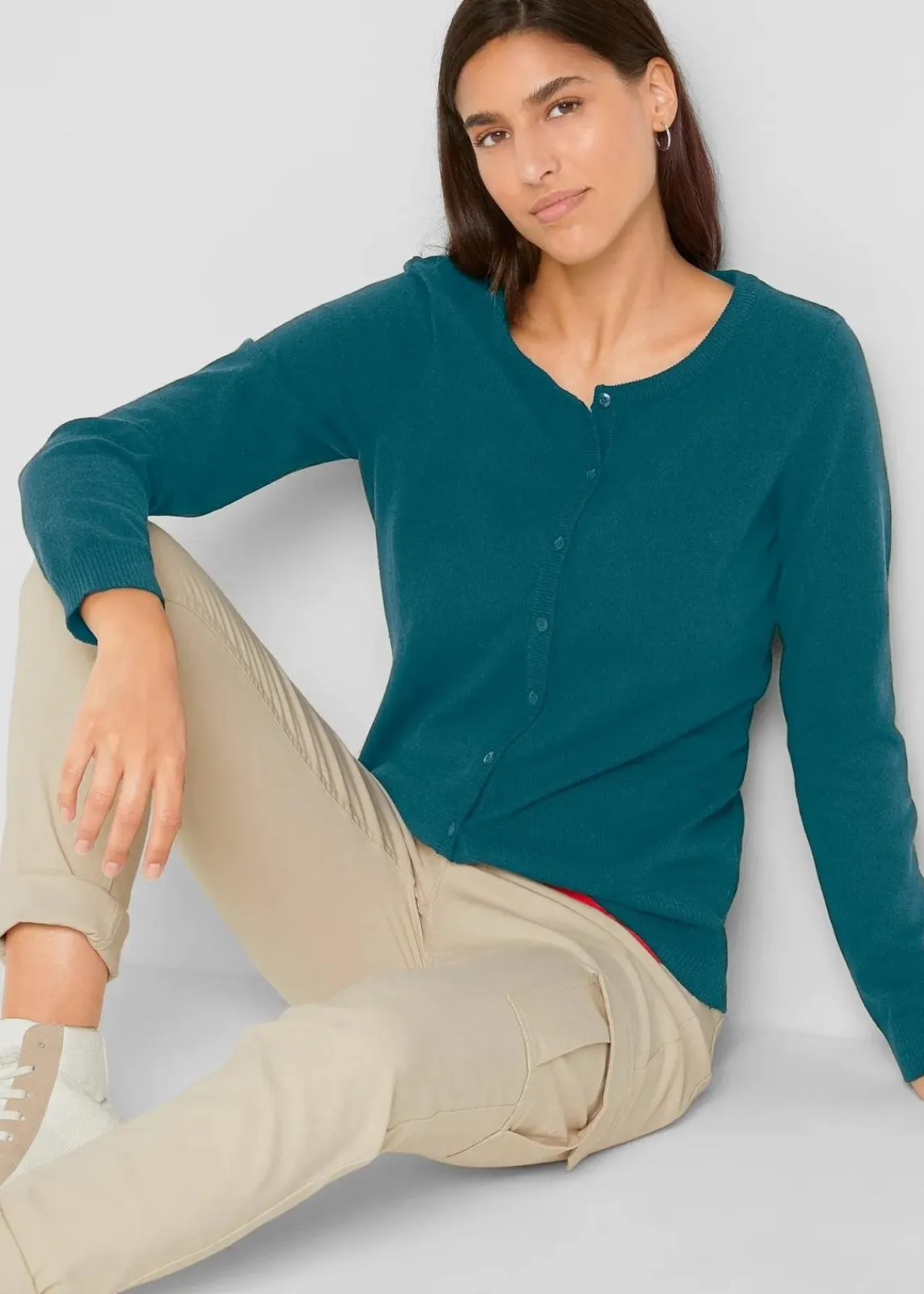 bonprix Pullover & Strickjacken|Basics^Basic Feinstrickjacke mit recycelter Baumwolle dunkelgrün
