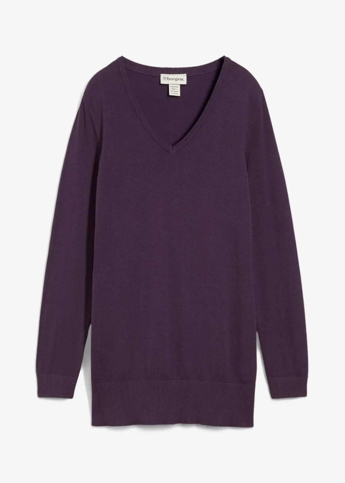 bonprix Strickmode|Pullover & Strickjacken^Basic Longpullover mit V-Ausschnitt pflaume