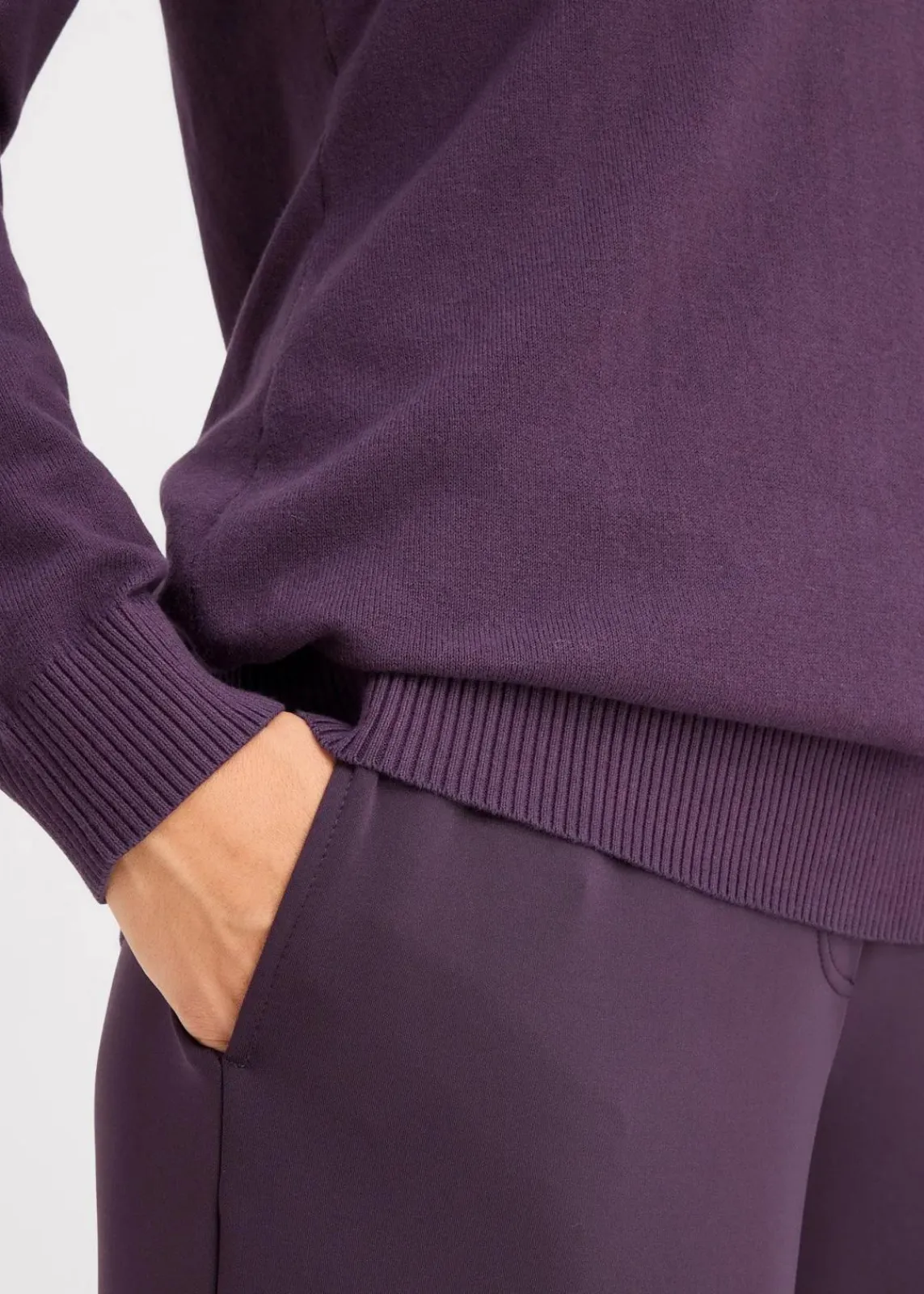 bonprix Strickmode|Pullover & Strickjacken^Basic Longpullover mit V-Ausschnitt pflaume