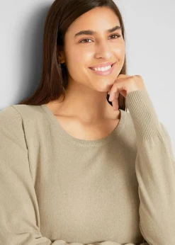 bonprix Strickmode|Pullover & Strickjacken^Basic Pullover mit recycelter Baumwolle beige