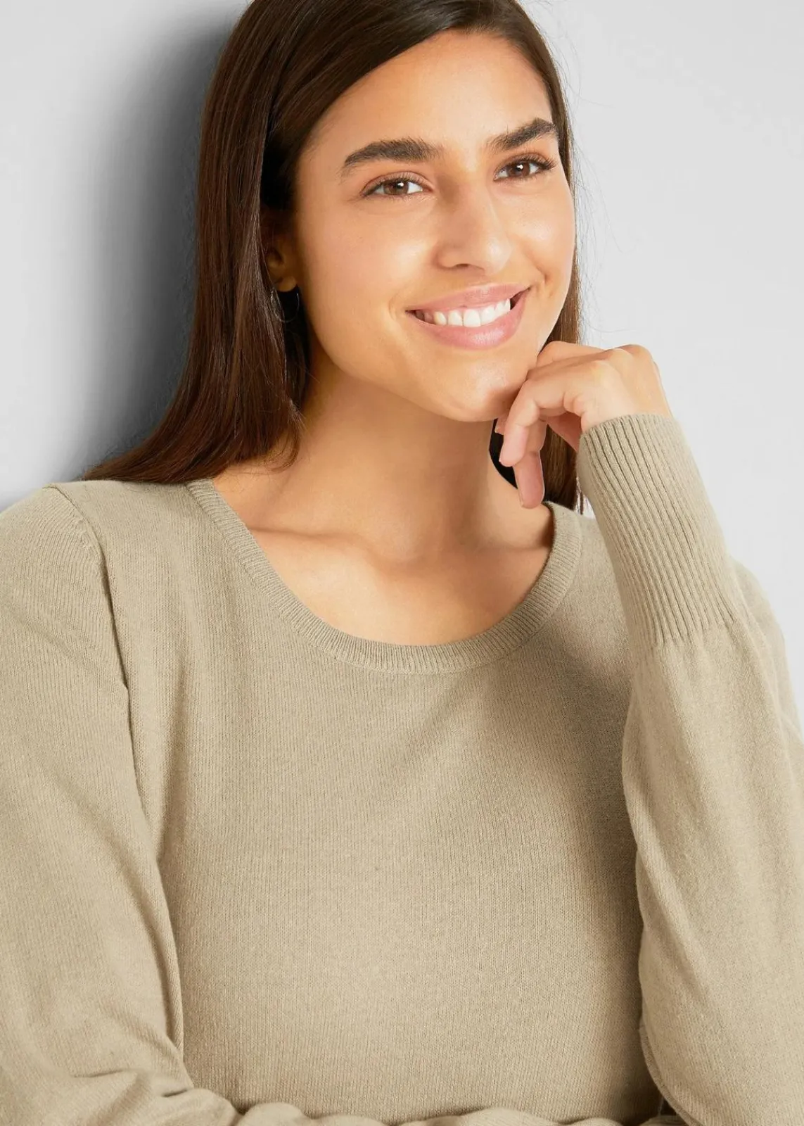 bonprix Strickmode|Pullover & Strickjacken^Basic Pullover mit recycelter Baumwolle beige