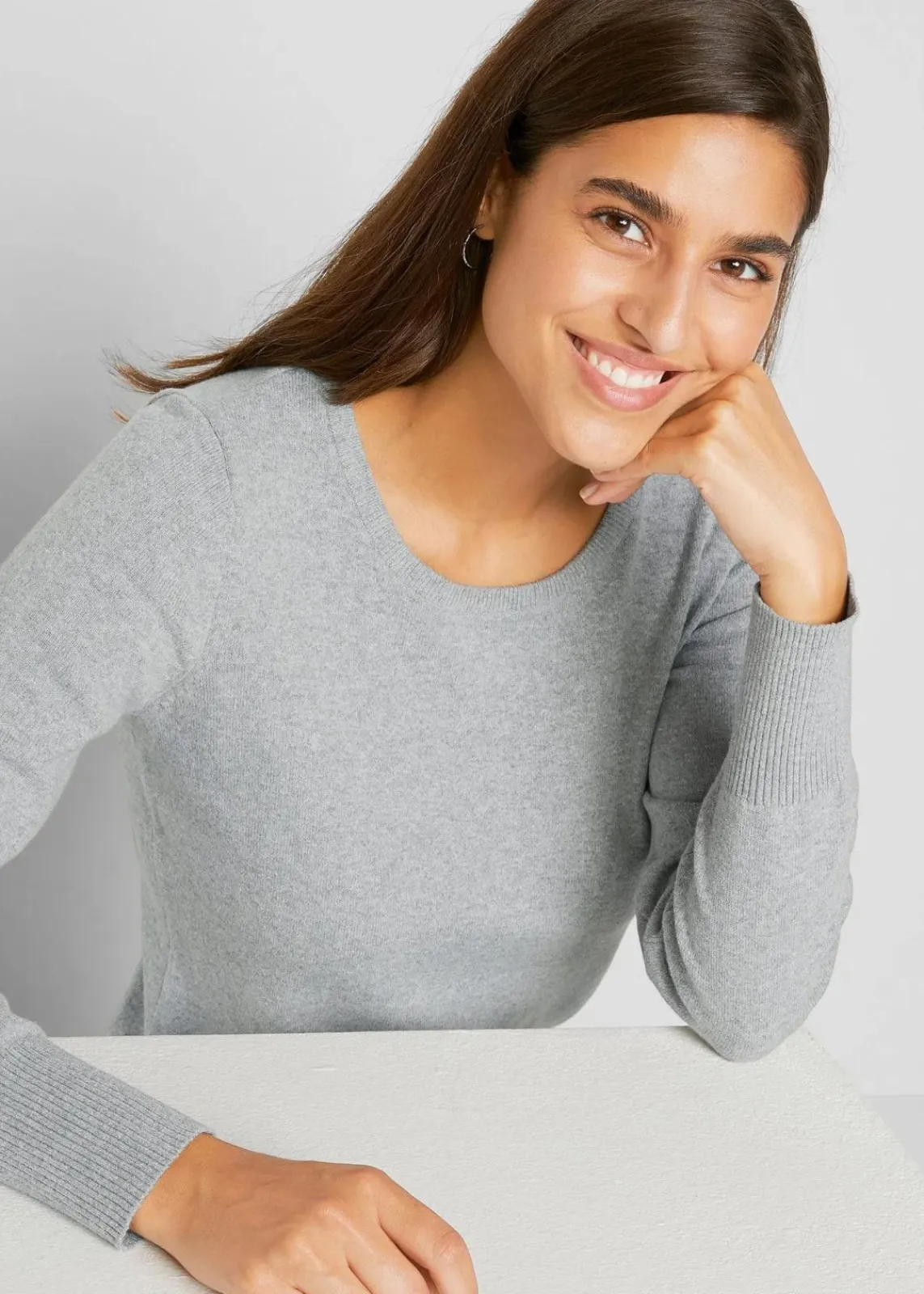bonprix Strickmode|Pullover & Strickjacken^Basic Pullover mit recycelter Baumwolle grau