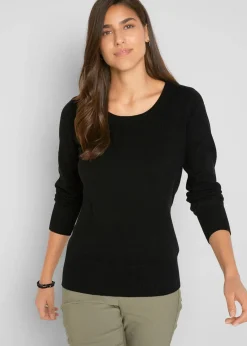 bonprix Strickmode|Pullover & Strickjacken^Basic Pullover mit recycelter Baumwolle schwarz