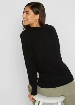 bonprix Strickmode|Pullover & Strickjacken^Basic Pullover mit recycelter Baumwolle schwarz