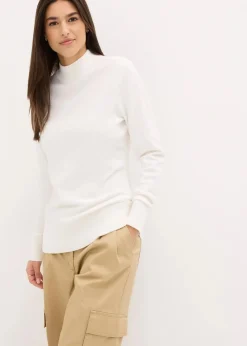 bonprix Bekleidung·Umstandsmode|Pullover & Strickjacken^Basic Pullover mit Stehkragen mit recycelter Baumwolle wollweiß