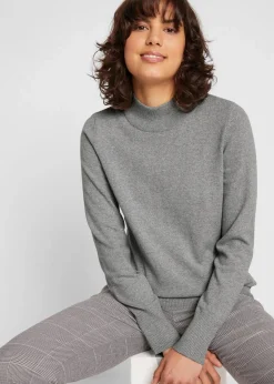 bonprix Pullover & Strickjacken|Basics^Basic Pullover mit Stehkragen mit recycelter Baumwolle grau