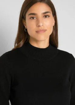 bonprix Pullover & Strickjacken|Basics^Basic Pullover mit Stehkragen mit recycelter Baumwolle schwarz