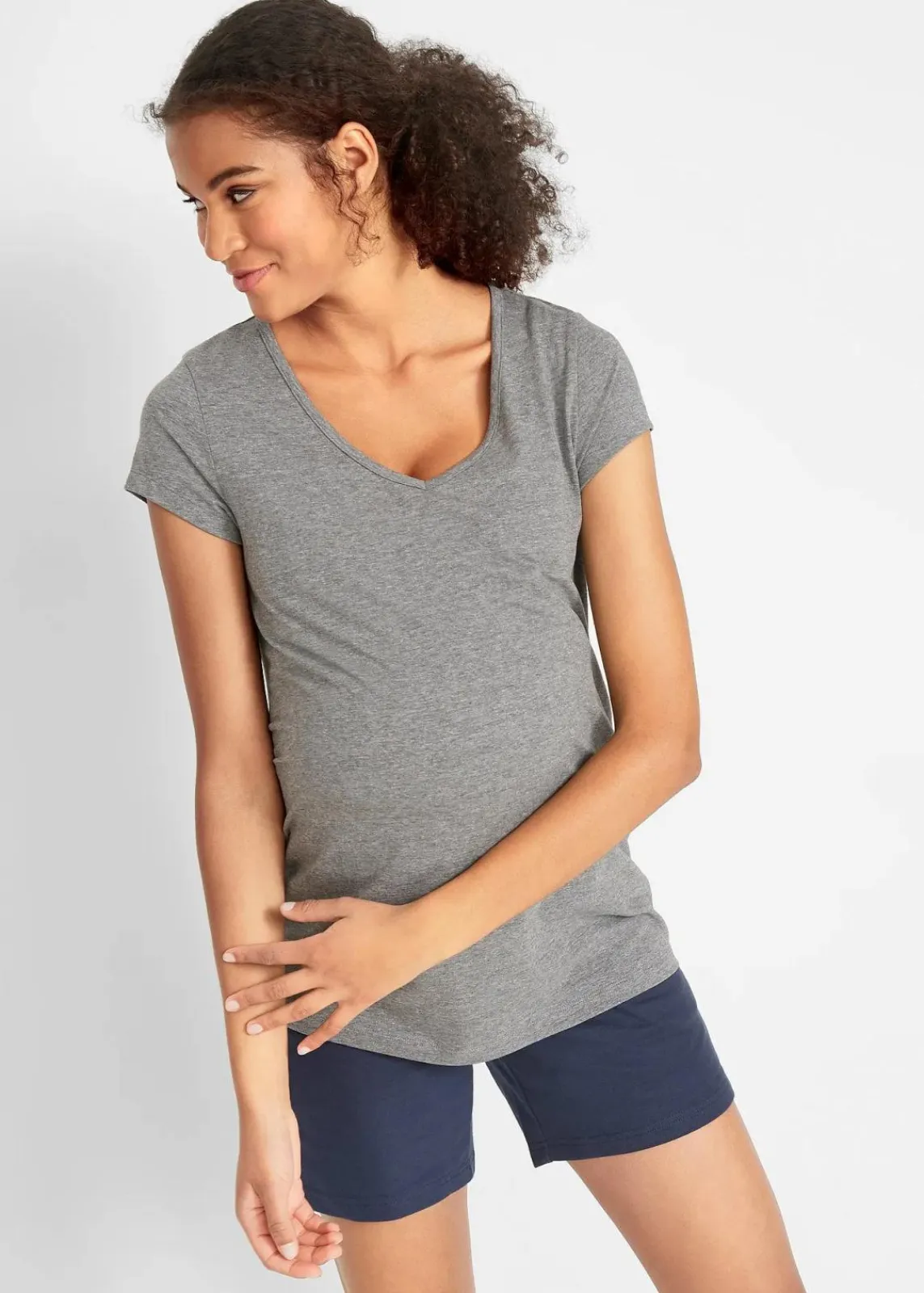bonprix Nachhaltigere Materialien|Umstandsmode^Basic Umstandsshirts aus Bio-Baumwolle, (2er-Pack) dunkelblau+grau meliert