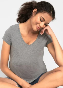 bonprix Nachhaltigere Materialien|Umstandsmode^Basic Umstandsshirts aus Bio-Baumwolle, (2er-Pack) dunkelblau+grau meliert