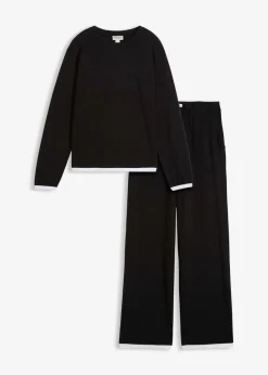 bonprix Bekleidung·Kleider|Hosen^Baumwoll - Jogginganzug (Doppelpack 2-tlg. Set) schwarz/weiß