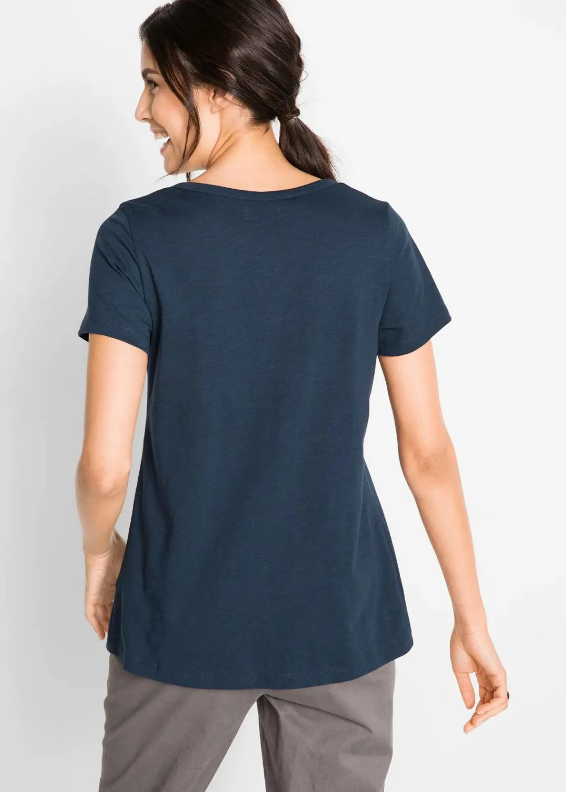 bonprix Shirts & Tops|Nachhaltigere Materialien^Baumwoll Flammgarn-Shirt, Kurzarm dunkelblau