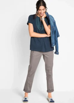 bonprix Shirts & Tops|Nachhaltigere Materialien^Baumwoll Flammgarn-Shirt, Kurzarm dunkelblau