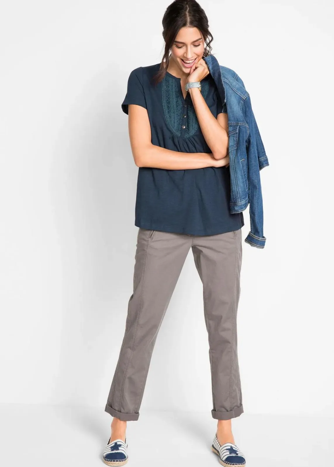 bonprix Shirts & Tops|Nachhaltigere Materialien^Baumwoll Flammgarn-Shirt, Kurzarm dunkelblau