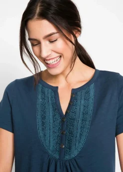 bonprix Shirts & Tops|Nachhaltigere Materialien^Baumwoll Flammgarn-Shirt, Kurzarm dunkelblau