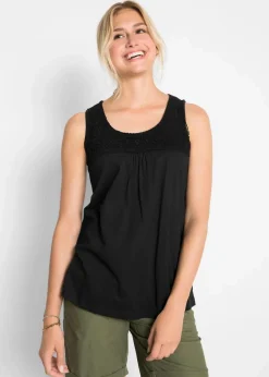 bonprix Shirts & Tops^Baumwoll Longtop mit Spitze schwarz