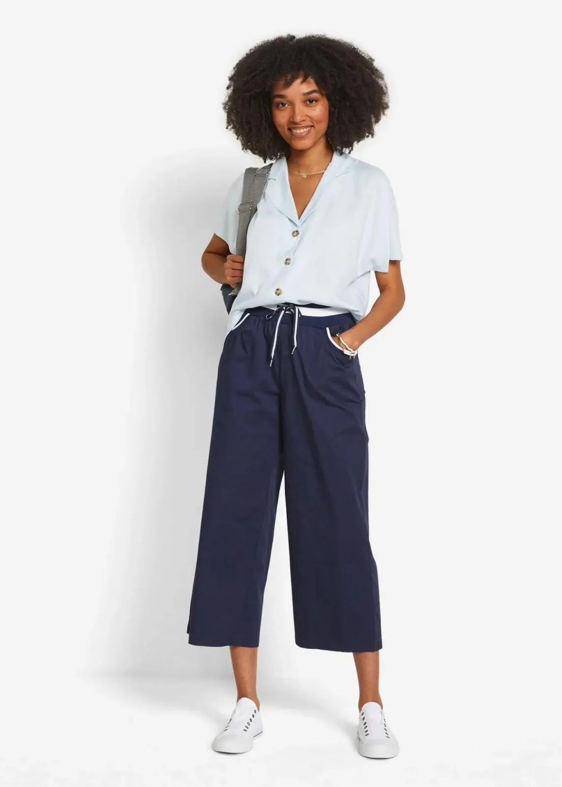 bonprix Hosen^Baumwoll Papertouch- Culotte mit Bequembund dunkelblau
