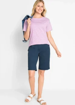 bonprix Bekleidung·Outdoorbekleidung|Bekleidung·Kleider^Baumwoll Papertouch-Bermuda mit Bequembund dunkelblau