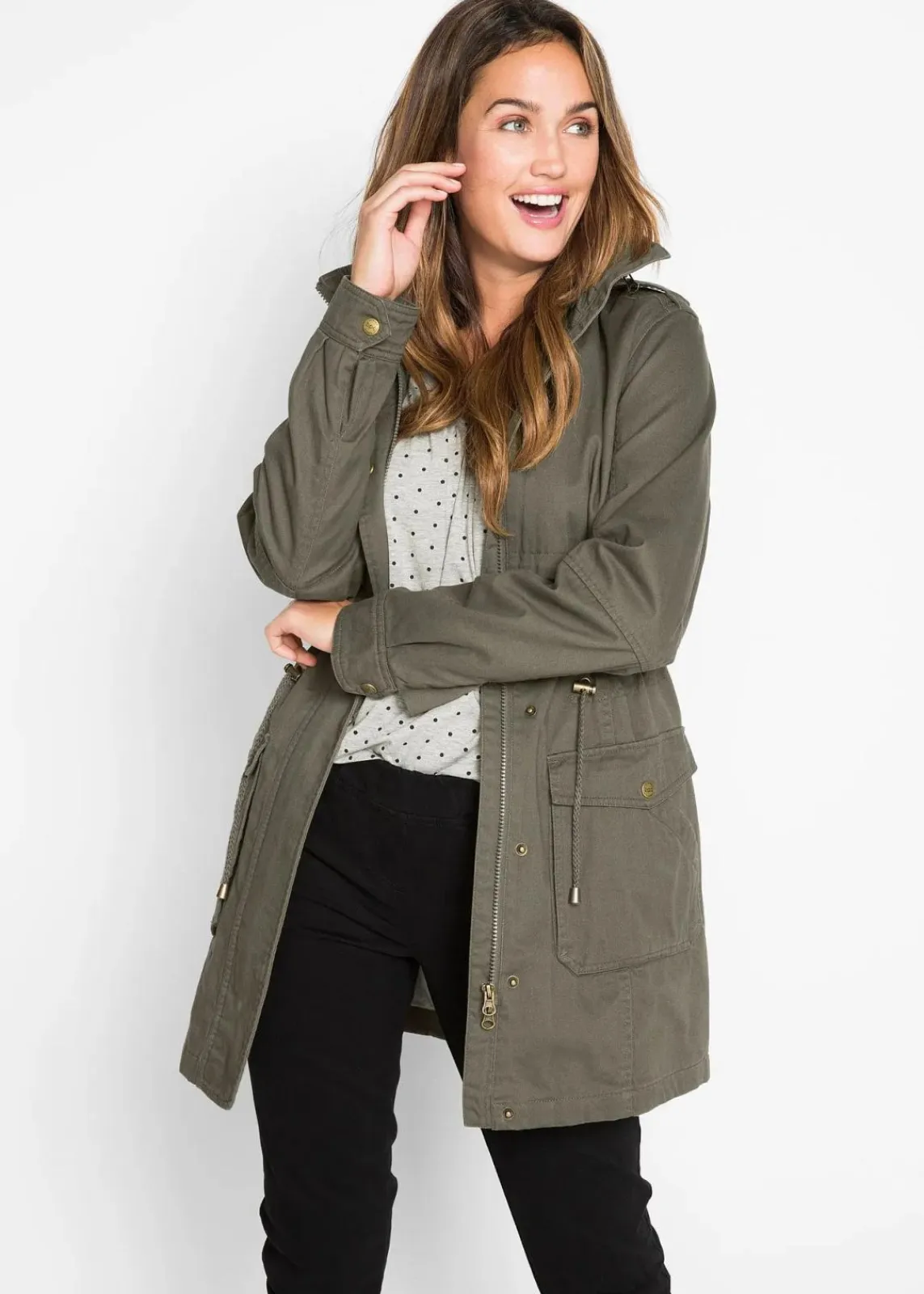 bonprix Bekleidung·Hosen|Jacken & Mäntel^Baumwoll Parka mit Jerseyfutter dunkeloliv