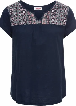 bonprix Shirts & Tops^Baumwoll Shirt in A-Form, bedruckt, Kurzarm dunkelblau