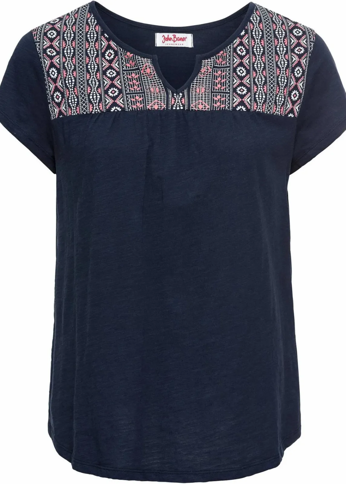 bonprix Shirts & Tops^Baumwoll Shirt in A-Form, bedruckt, Kurzarm dunkelblau