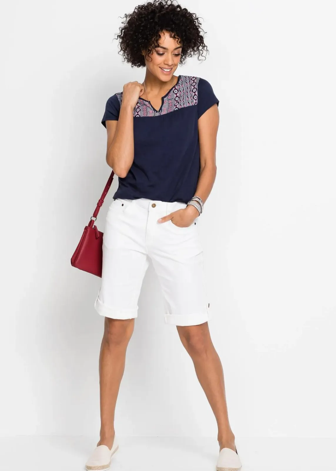 bonprix Shirts & Tops^Baumwoll Shirt in A-Form, bedruckt, Kurzarm dunkelblau