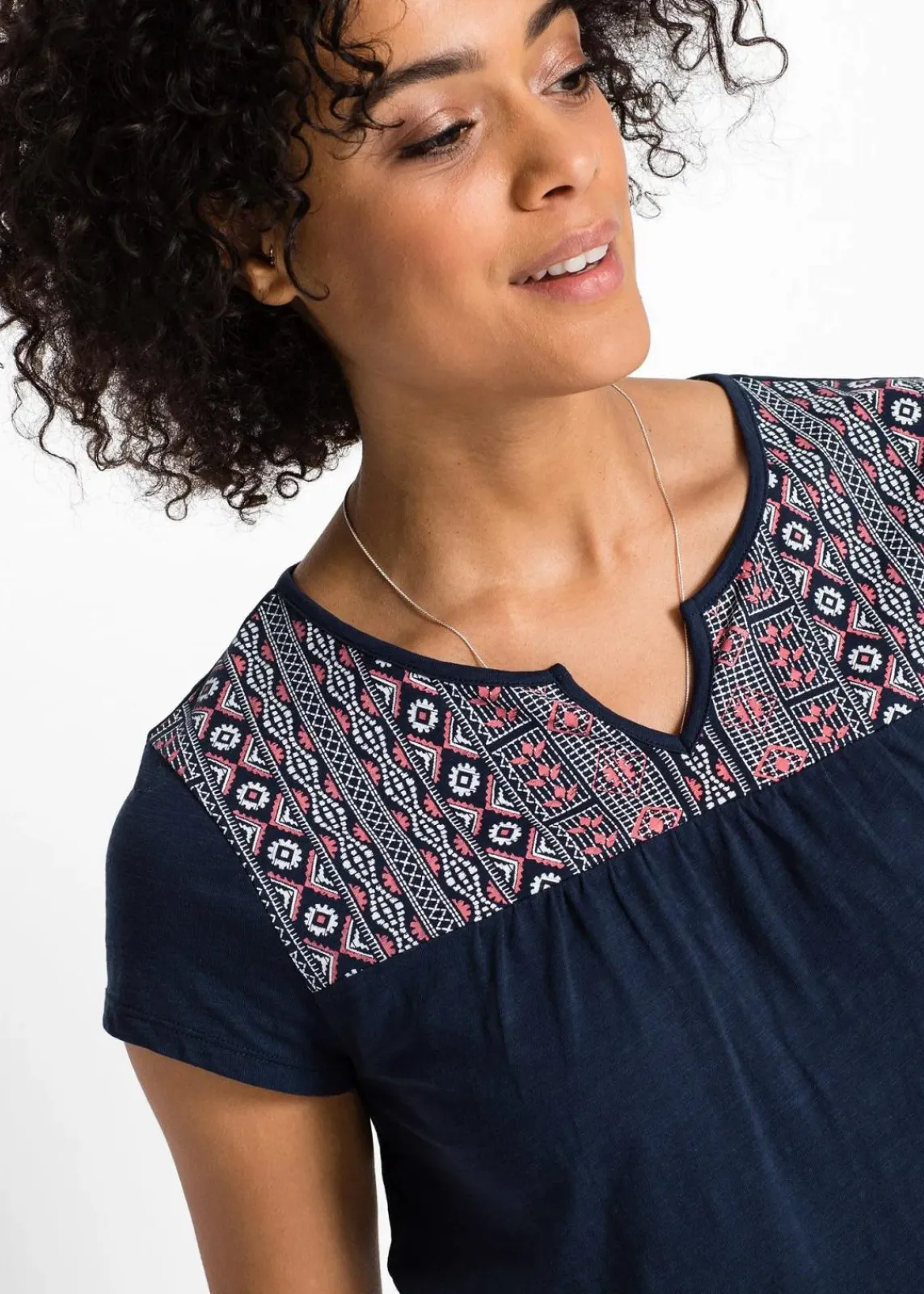 bonprix Shirts & Tops^Baumwoll Shirt in A-Form, bedruckt, Kurzarm dunkelblau