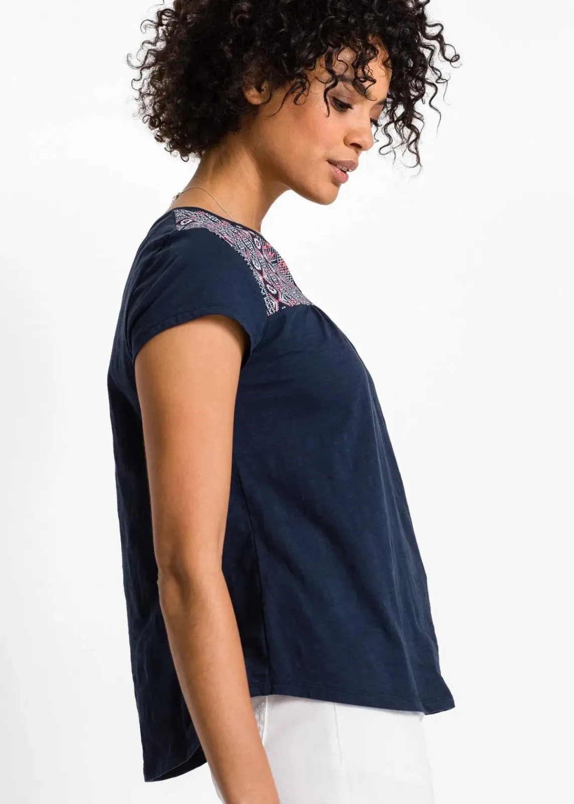 bonprix Shirts & Tops^Baumwoll Shirt in A-Form, bedruckt, Kurzarm dunkelblau