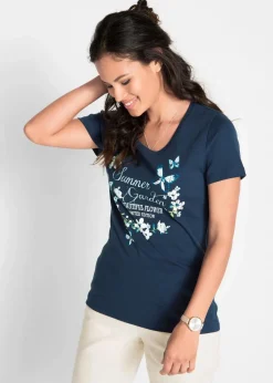 bonprix Nachhaltigere Materialien|Shirts & Tops^Baumwoll Shirt, Kurzarm dunkelblau bedruckt