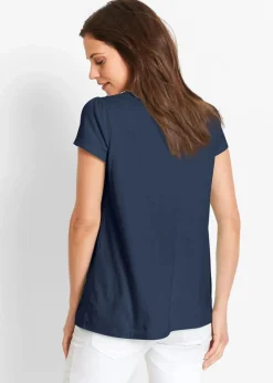 bonprix Nachhaltigere Materialien|Shirts & Tops^Baumwoll Shirt mit Spitze, Kurzarm dunkelblau