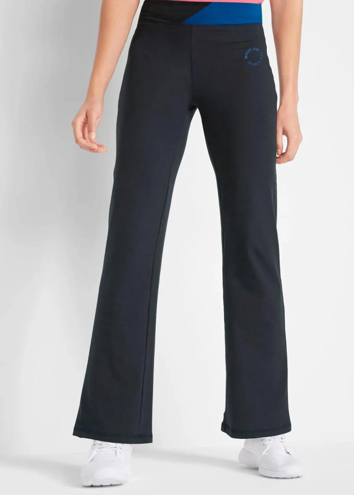 bonprix Hosen|Sportbekleidung^Baumwoll Sporthose mit Stretch, Bootcut schwarz/enzianblau