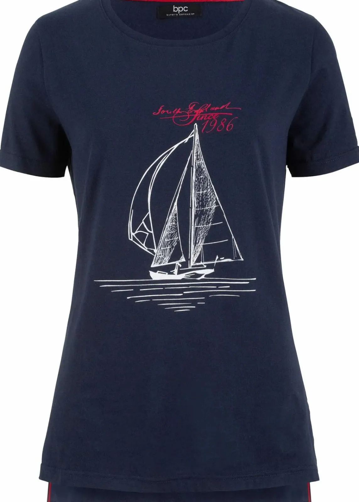 bonprix Nachhaltigere Materialien|Shirts & Tops^Baumwoll T-Shirt mit Seitenschlitz und Druck dunkelblau bedruckt