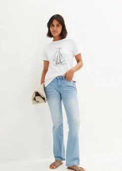 bonprix Shirts & Tops|Nachhaltigere Materialien^Baumwoll T-Shirt mit Seitenschlitz und Druck weiß bedruckt