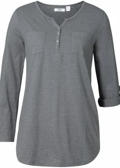 bonprix Shirts & Tops^Baumwoll-Henleyshirt mit Knopfleiste rauchgrau meliert