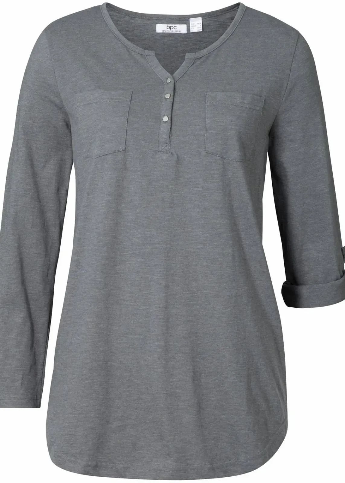 bonprix Shirts & Tops^Baumwoll-Henleyshirt mit Knopfleiste rauchgrau meliert