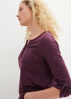 bonprix Shirts & Tops^Baumwoll-Henleyshirt mit Knopfleiste holunderbeere meliert