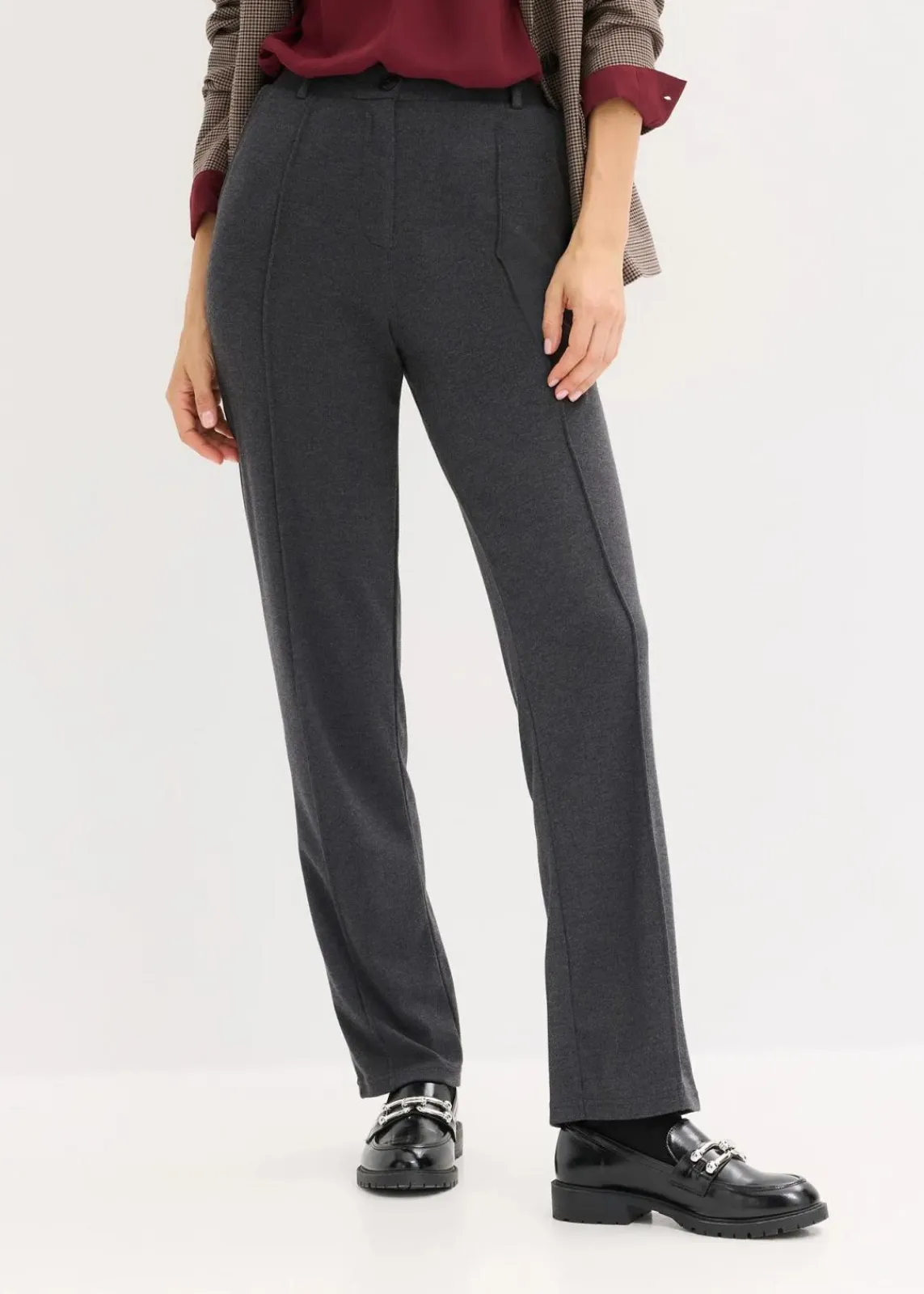 bonprix Bekleidung·Kleider|Hosen^Baumwoll-Jersey-Hose mit Biesen anthrazit meliert