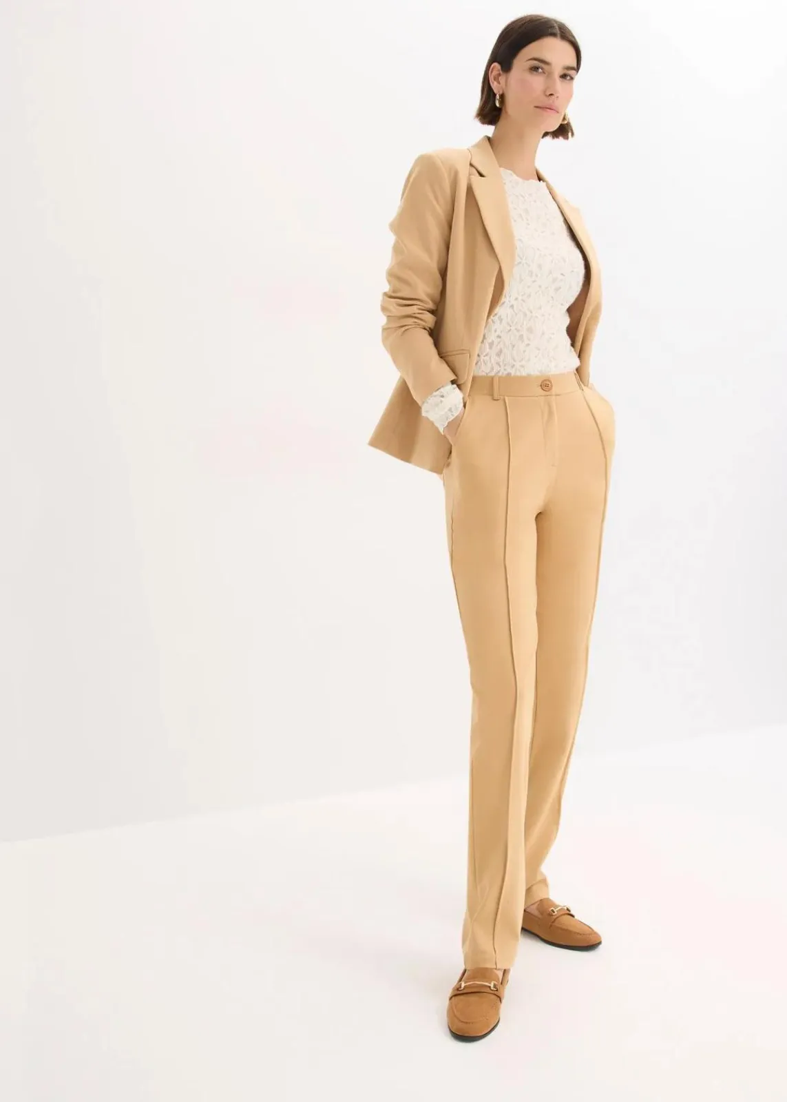 bonprix Hosen|Bekleidung·Kleider^Baumwoll-Jersey-Hose mit Biesen cappuccino
