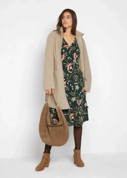 bonprix Bekleidung·Pullover & Strickjacken|Kleider^Baumwoll-Jerseykleid in Wickeloptik tiefgrün geblümt