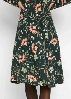 bonprix Bekleidung·Pullover & Strickjacken|Kleider^Baumwoll-Jerseykleid in Wickeloptik tiefgrün geblümt