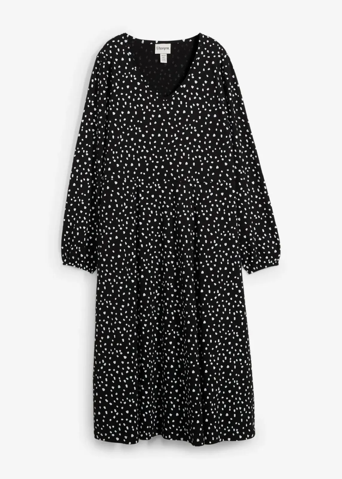 bonprix Kleider|Bekleidung·Pullover & Strickjacken^Baumwoll-Jerseykleid, Midilänge schwarz/wollweiß gepunktet
