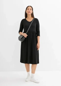 bonprix Nachhaltigere Materialien|Kleider^Baumwoll-Jerseykleid, Midilänge schwarz