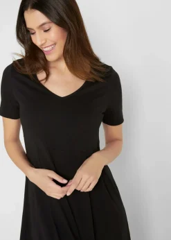 bonprix Bekleidung·Pullover & Strickjacken|Kleider^Baumwoll-Jerseykleid, Midilänge schwarz