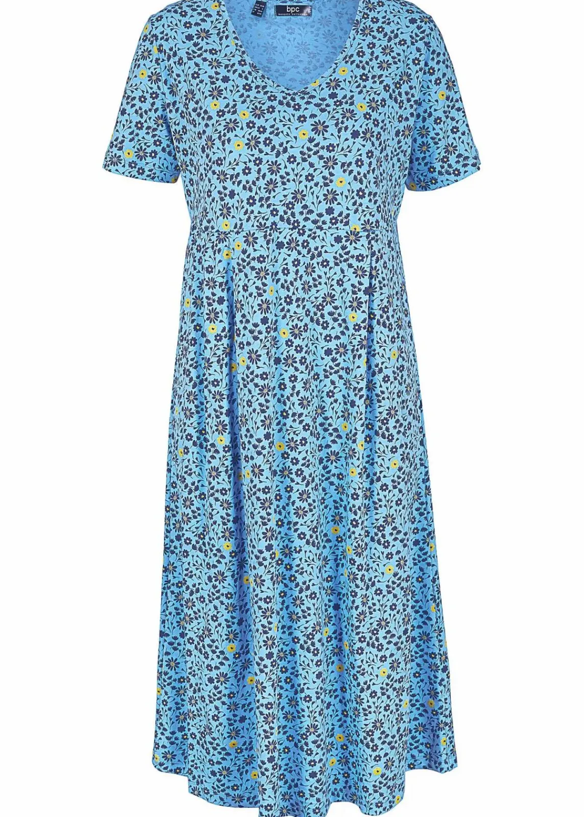 bonprix Kleider|Bekleidung·Pullover & Strickjacken^Baumwoll-Jerseykleid, Midilänge babyblau/tulpengelb geblümt
