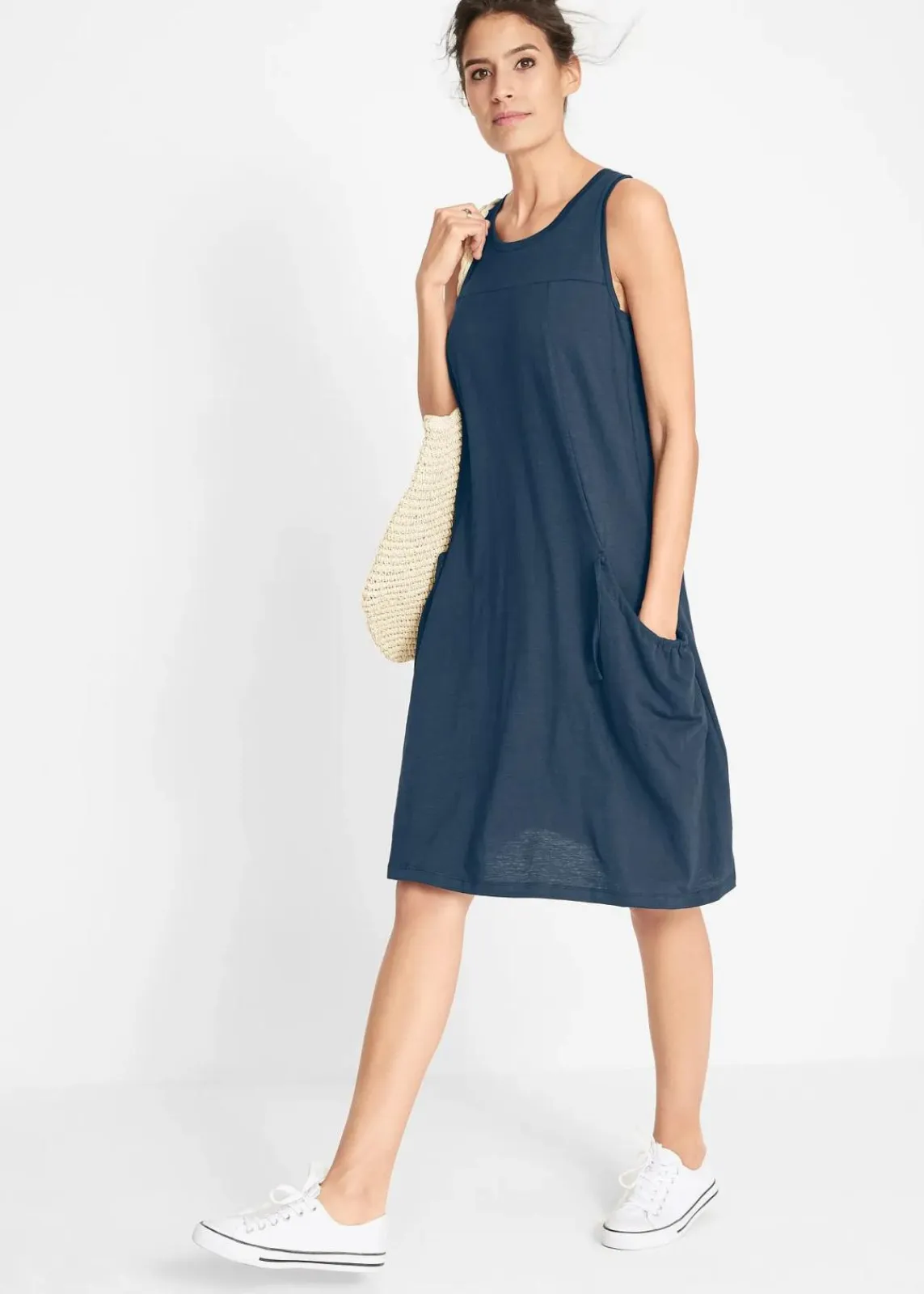 bonprix Bekleidung·Pullover & Strickjacken|Kleider^Baumwoll-Jerseykleid mit Taschen dunkelblau