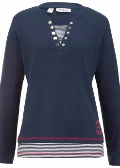 bonprix Nachhaltigere Materialien|Shirts & Tops^Baumwoll-Langarmshirt, 2 in 1-Optik dunkelblau/pinklady/weiß gestreift