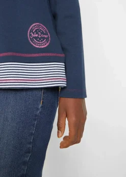 bonprix Nachhaltigere Materialien|Shirts & Tops^Baumwoll-Langarmshirt, 2 in 1-Optik dunkelblau/pinklady/weiß gestreift