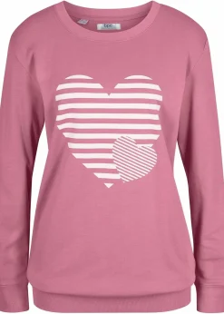 bonprix Shirts & Tops^Baumwoll-Langarmshirt, bedruckt beerensorbet/wollweiß bedruckt
