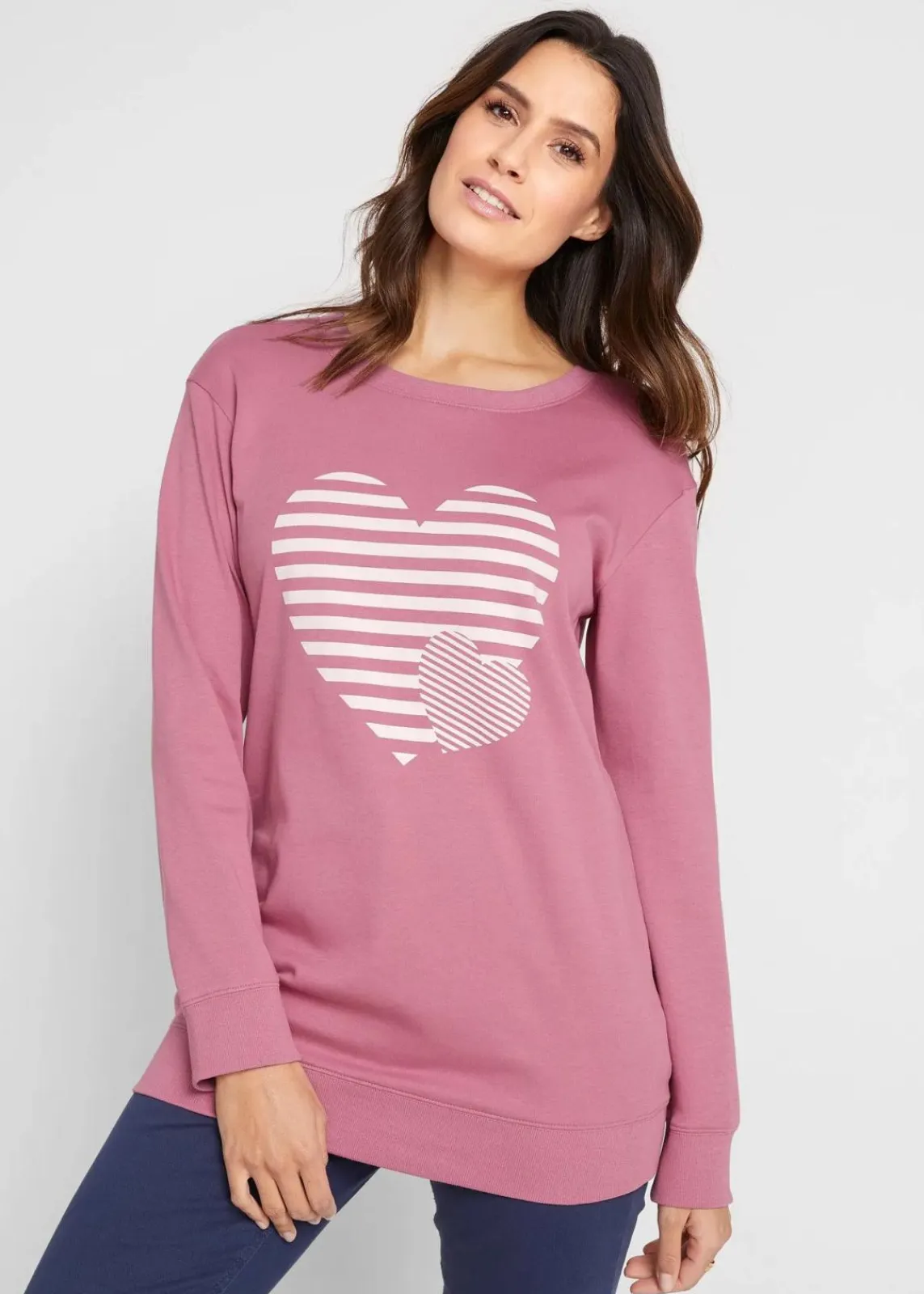 bonprix Shirts & Tops^Baumwoll-Langarmshirt, bedruckt beerensorbet/wollweiß bedruckt